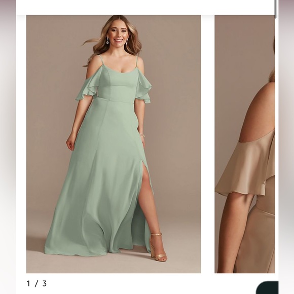 Dresses Davids Bridal Cold Shoulder Dusty Sage Bridesmaid Dress